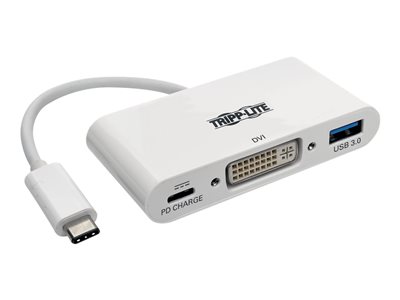 Tripp Lite USB C to DVI Multiport Video Adapter Converter w/ USB-A Hub & USB-C PD Charging Port, Thunderbolt 3...