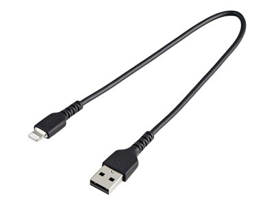 StarTech.com 12 in(30cm) Durable Black USB-A to Lightning Cable, Heavy Duty Rugged Aramid Fiber USB Type A to...