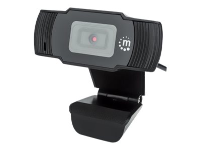 Manhattan USB Webcam, Two Megapixels, 1080p Full HD, USB-A, Integrated Microphone, Adjustable Clip Base,...