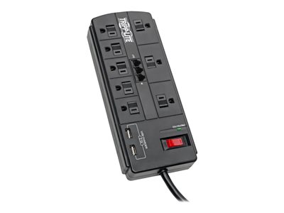 Tripp Lite 8-Outlet Surge Protector Power Strip with 2 USB Ports (2.1A Shared) - 8 ft. Cord, 1200 Joules, Tel/Modem, Bl…