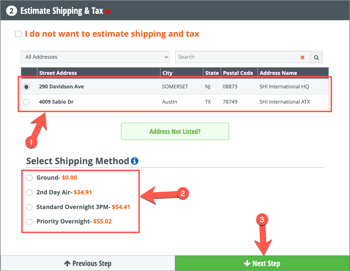 Address Shipping Method Options